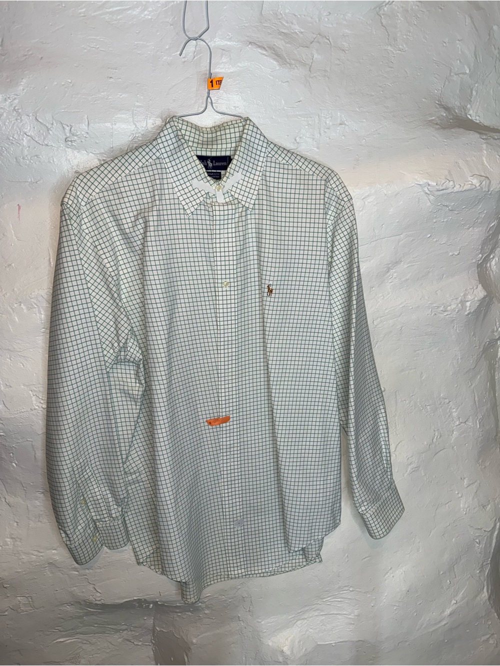 Ralph Lauren White and Green Windowpane Button-Down Shirt
